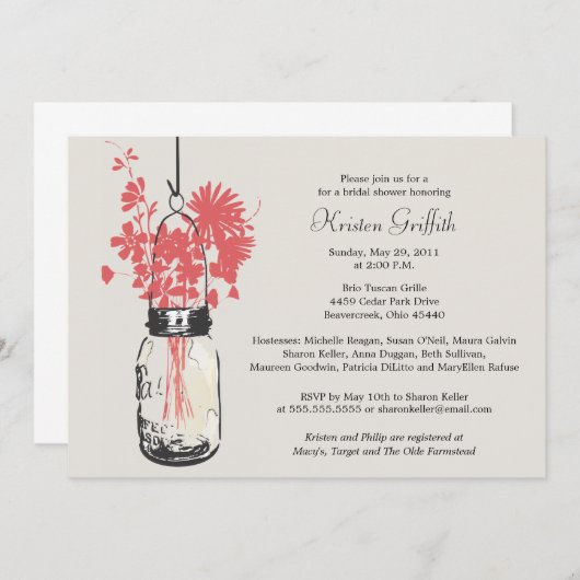 Wilde bloemen & Mason Jar Vrijgezellenfeest Kaart (Voorkant / Achterkant)