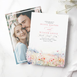 Wilde bloemen Meadow Soft Pastel Boho Weddenfoto Kaart