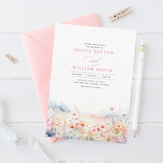 Wilde bloemen Meadow Soft Pastel Boho Wedding Kaart