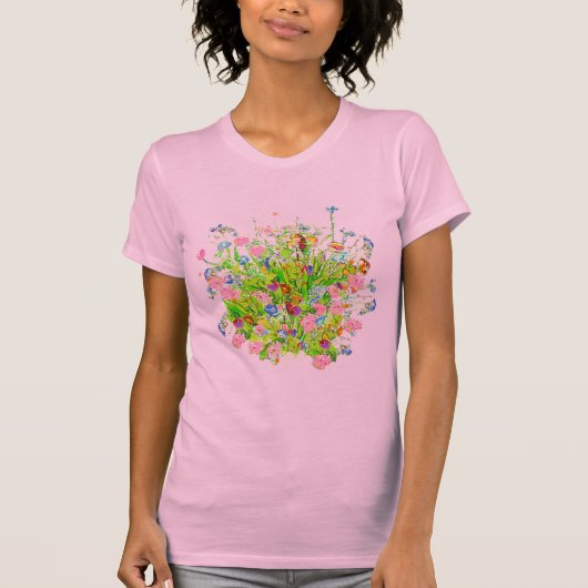 Wilde Bloemen Medley op Roze Shirt (Voorkant)