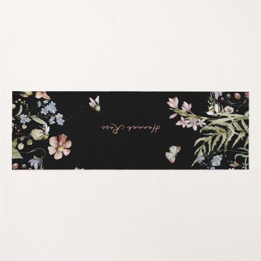 Wilde bloemen Meel Bumble Bee. | Monogram Yogamat (Voorkant (horizontaal))