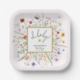 Wilde Bloemen Meisje Baby Shower Roze Papieren Bordje