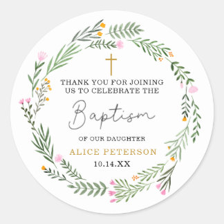 Wilde Bloemen Meisje Doop Dank Je Ronde Sticker