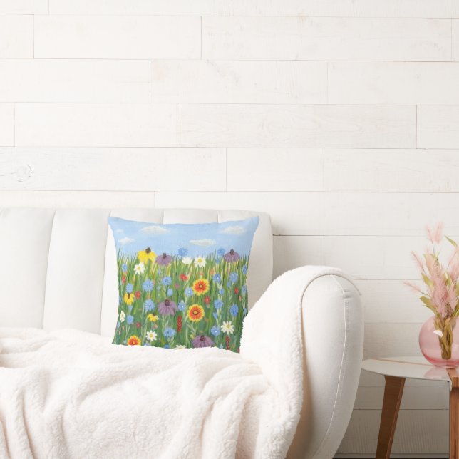 Wilde Bloemen met Blauwe Lucht Kussen (Bank)