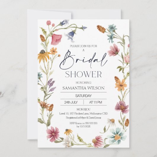 Wilde bloemen met bridale douche-uitnodiging kaart (Voorkant)