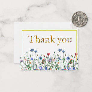Wilde bloemen met elegante gouden schrift Thank yo Notitiekaartje