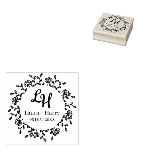 Wilde bloemen met Initialen voor bruiloft Rubberstempel (Gestempeld)
