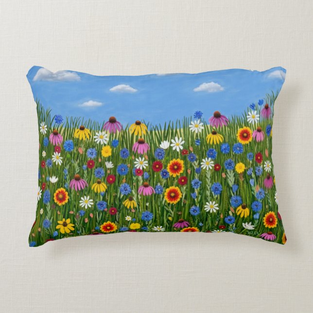 Wilde bloemen met madeliefjes accent kussen (Voorkant)