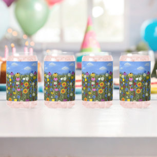Wilde bloemen met madeliefjes blikvorm glas
