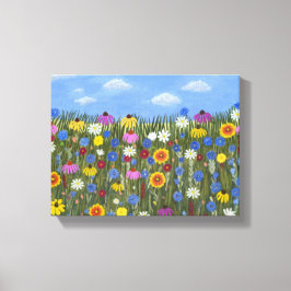 Wilde bloemen met madeliefjes canvas afdruk