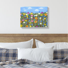 Wilde bloemen met madeliefjes canvas afdruk