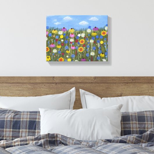 Wilde bloemen met madeliefjes canvas afdruk (Insitu (Slaapkamer))