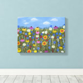 Wilde bloemen met madeliefjes canvas afdruk (Insitu (Houten vloer))