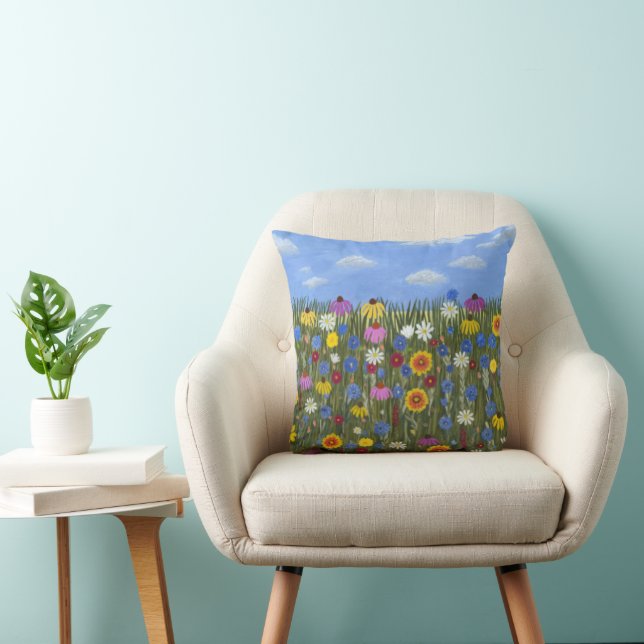 Wilde bloemen met madeliefjes kussen (Stoel)