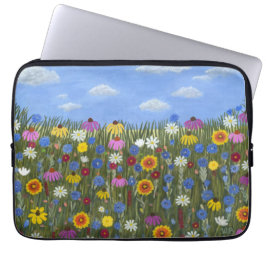 Wilde bloemen met madeliefjes laptop sleeve