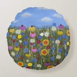 Wilde bloemen met Madeliefjes Rond Kussen