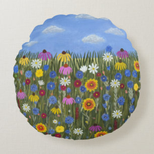 Wilde bloemen met Madeliefjes Rond Kussen