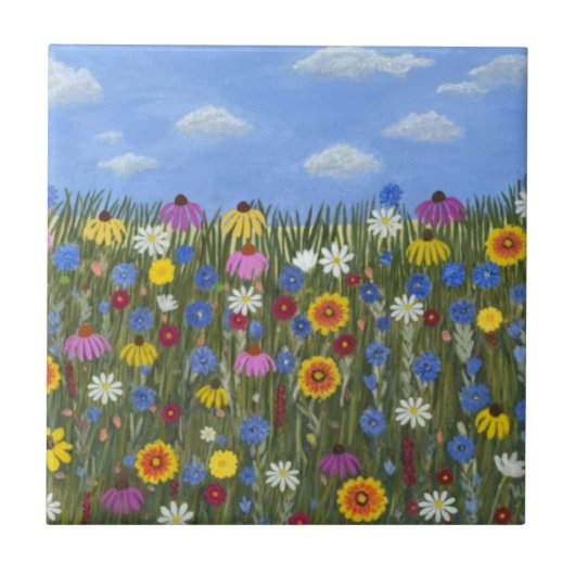Wilde bloemen met madeliefjes tegeltje (Voorkant)