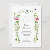 Wilde bloemen met monogram paasmakerij aankondiging (Voorkant)