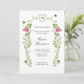 Wilde bloemen met monogram paasmakerij aankondiging (Staand voorkant)