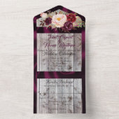 Wilde bloemen met Paarse lint en lights bruiloft All In One Uitnodiging (Binnen)