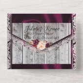 Wilde bloemen met Paarse lint, kant en licht All In One Uitnodiging (Achterkant)