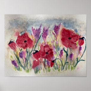 Wilde bloemen met papaver poster