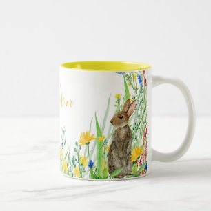 Wilde bloemen met Rabbit Floral Waterverf Two-Ton Tweekleurige Koffiemok