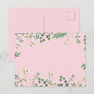 Wilde Bloemen Met Roze Bruiloft Briefkaart