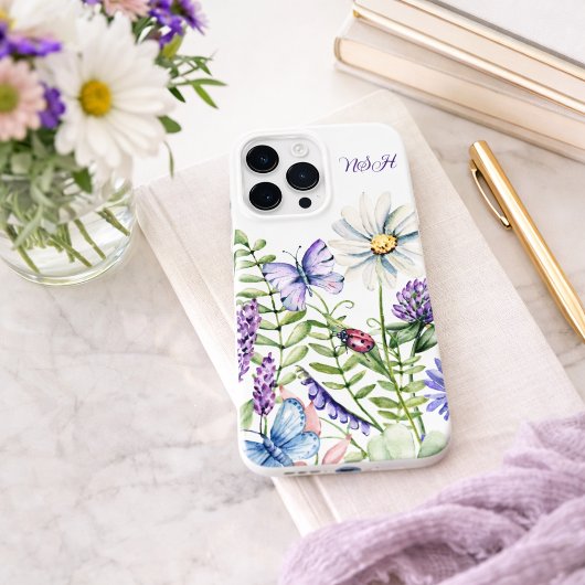 Wilde Bloemen met Vlinder Monogram Case-Mate iPhone Case