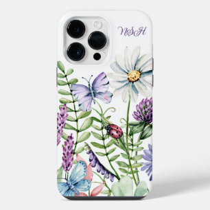 Wilde Bloemen met Vlinder Monogram iPhone 14 Pro Max Hoesje