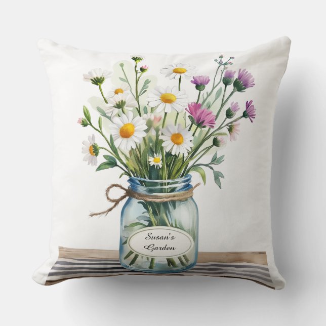 Wilde Bloemen Metselwerkpot Kussen (Voorkant)