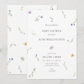 Wilde bloemen minimalistisch elegant baby shower kaart (Voorkant / Achterkant)
