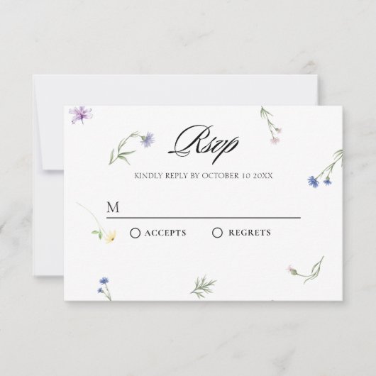 Wilde bloemen minimalistisch elegant RSVP kaartje (Voorkant)