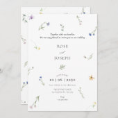 Wilde bloemen minimalistische elegante bruiloft kaart (Voorkant / Achterkant)