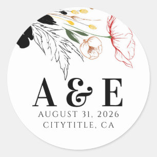 Wilde Bloemen Modern Boho Zwarte Accenten Ronde Sticker