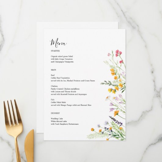 Wilde bloemen modern menu kaart met monogram op ac (Voorkant / Achterkant in situ)