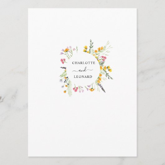 Wilde bloemen modern menu kaart met monogram op ac (Achterkant)