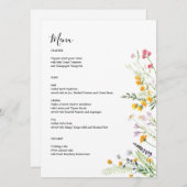 Wilde bloemen modern menu kaart met monogram op ac (Voorkant / Achterkant)