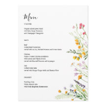 Wilde bloemen modern menu kaart met monogram op ac