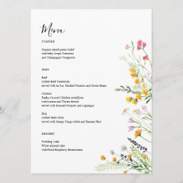 Wilde bloemen modern menu kaart met monogram op ac