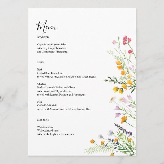 Wilde bloemen modern menu kaart met monogram op ac (Voorkant)