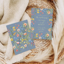 Wilde Bloemen Moderne Elegante Stofblauwe Trouwdag