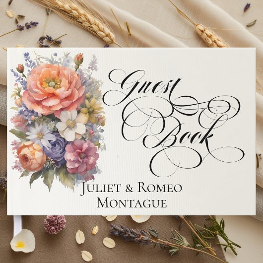 Wilde Bloemen & Monogram - Ivoor Gastenboek