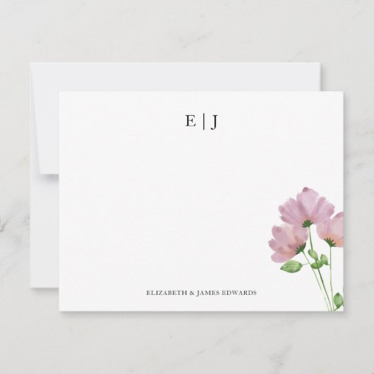 Wilde bloemen Monogram Paar Initialen Gepersonalis Notitiekaartje (Voorkant)