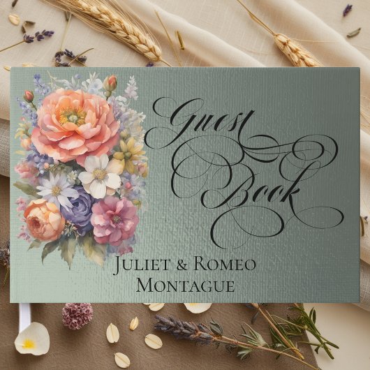 Wilde Bloemen & Monogram - Salie Gastenboek