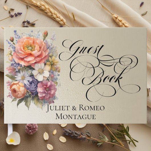 Wilde Bloemen & Monogram - Tarwe Gastenboek
