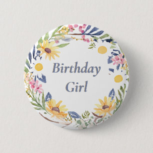 Wilde Bloemen Mooie Bloemige Verjaardagsmeisje Kno Ronde Button 5,7 Cm