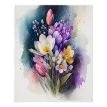 Wilde bloemen Muur Kunst Waterverf Florale Afbeeld