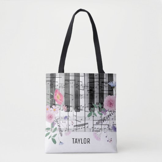 wilde bloemen muzieknoten piano tote bag (Voorkant)